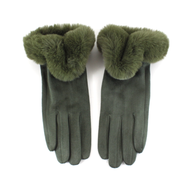 Faux Fur Trim Gloves (Velvet-Like): Wine