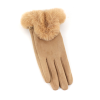 Faux Fur Trim Gloves (Velvet-Like): Wine