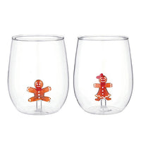 Figurine Stemless Wine Glass Set - Gingerbreads: Glass / 19 oz, 4.33" h