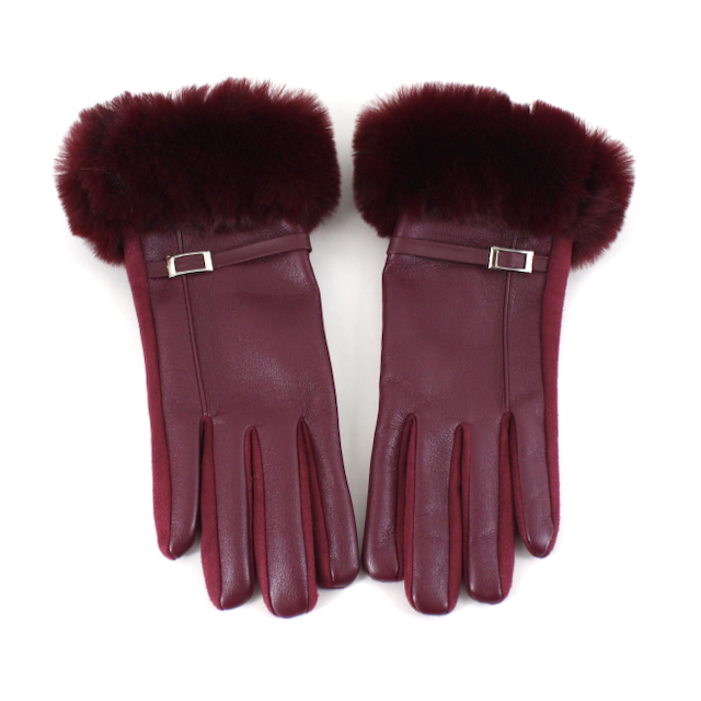 Faux Leather Gloves w/Faux Fur: Black