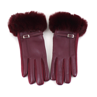 Faux Leather Gloves w/Faux Fur: Camel