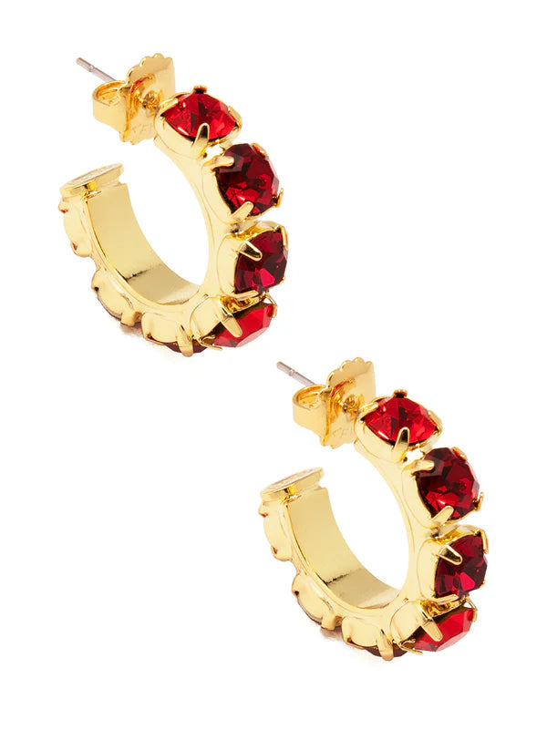 Charlie Crystal Hoops - Red