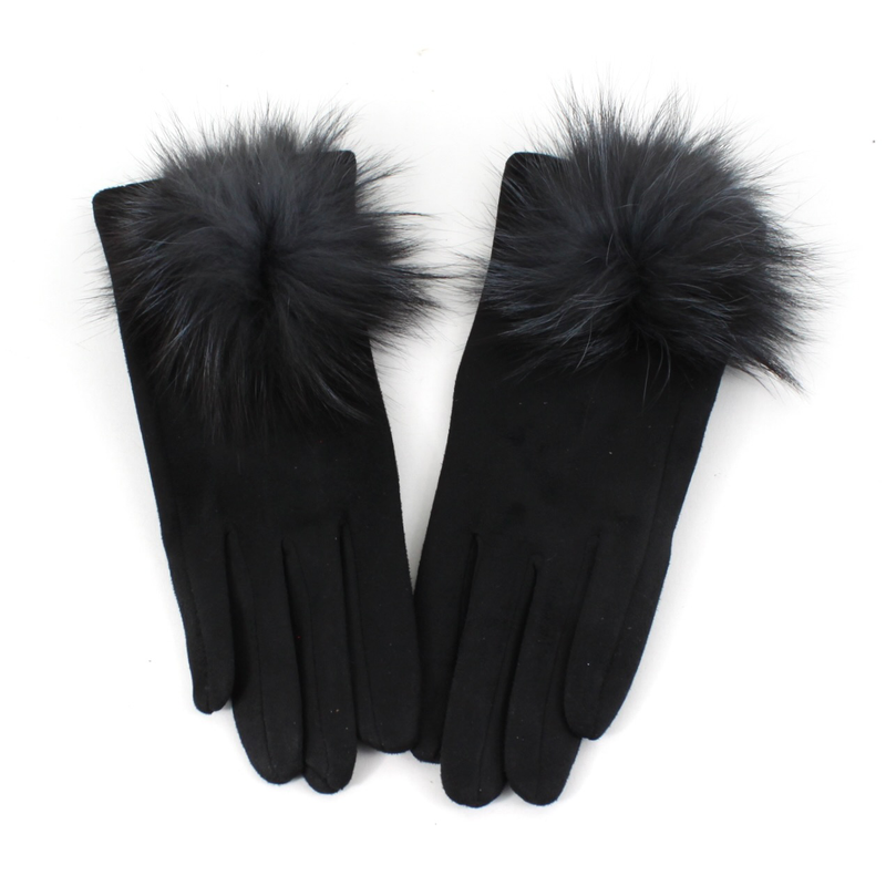 Extra Furry Pom Pom Gloves: Olive