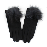 Extra Furry Pom Pom Gloves: Black