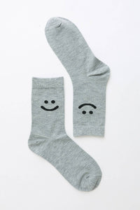 Smiley Face Crew Socks: Gray