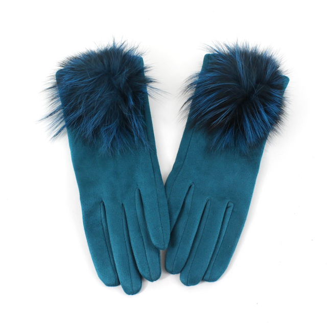 Extra Furry Pom Pom Gloves: Royal Blue