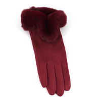 Faux Fur Trim Gloves (Velvet-Like): Wine