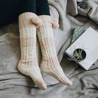 Knee High Striped Pom Pom Socks: Pink/Ivory
