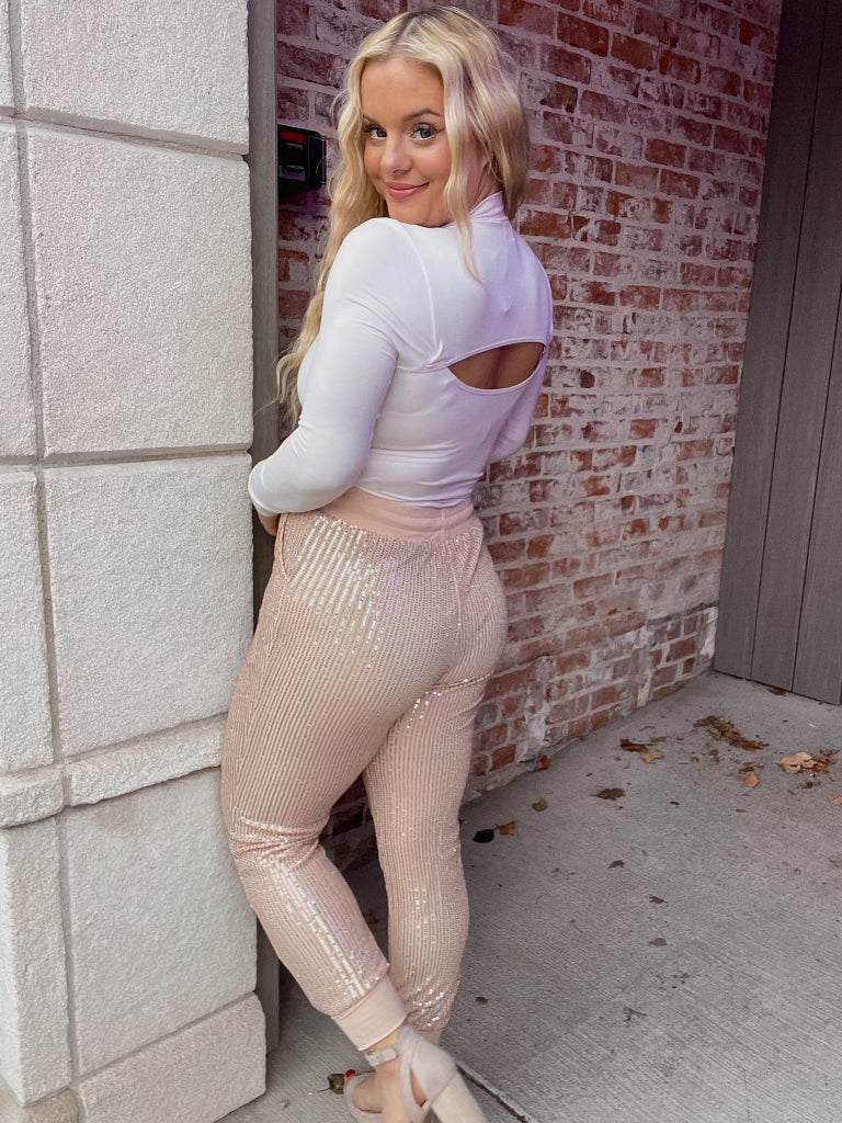 Sassy in Sequins Joggers - Rose Gold