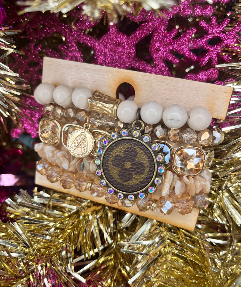 Upcycled Neutral Goddess Bracelet Stack