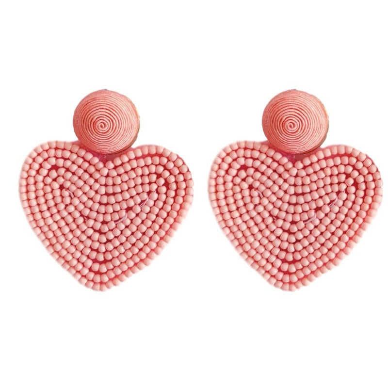 Pink Valentines Day Holiday Beaded Heart Statement Earrings