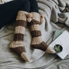 Knee High Striped Pom Pom Socks: Brown/Mocha