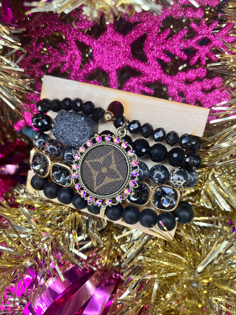 Upcycled Dark Gem Bracelet Stack
