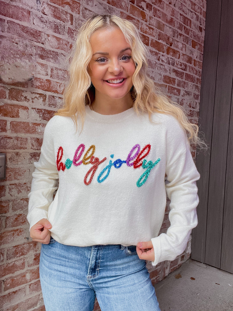 Holly Jolly Tinsel Sweater - Cream