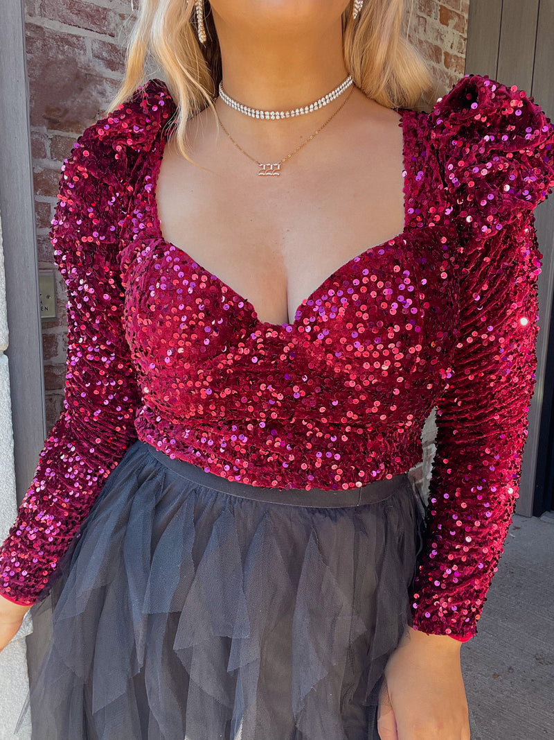 Sassy Sequin Bodysuit - Crimson