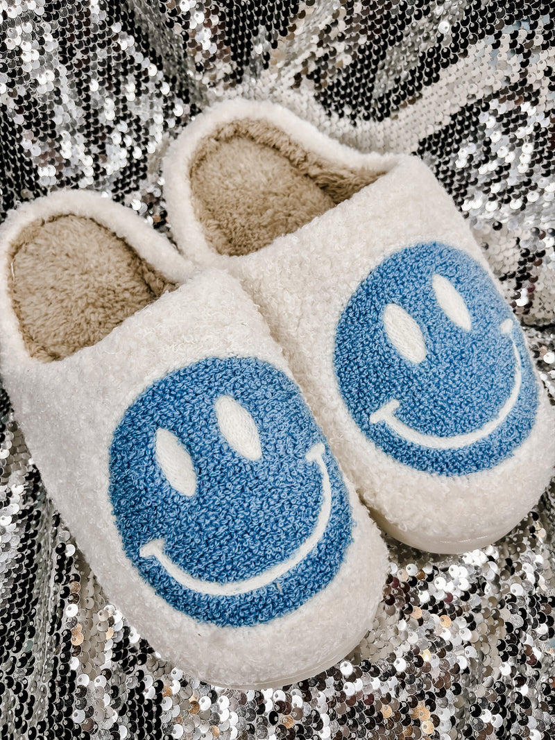 Be Happy Slippers - Ivory/Blue