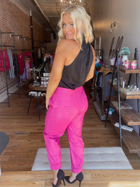 Magenta Faux Leather Joggers