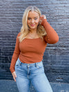 Ribbed Square Neck Top - Rust