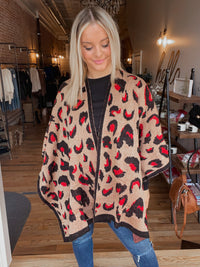 Red & Black Leopard Poncho