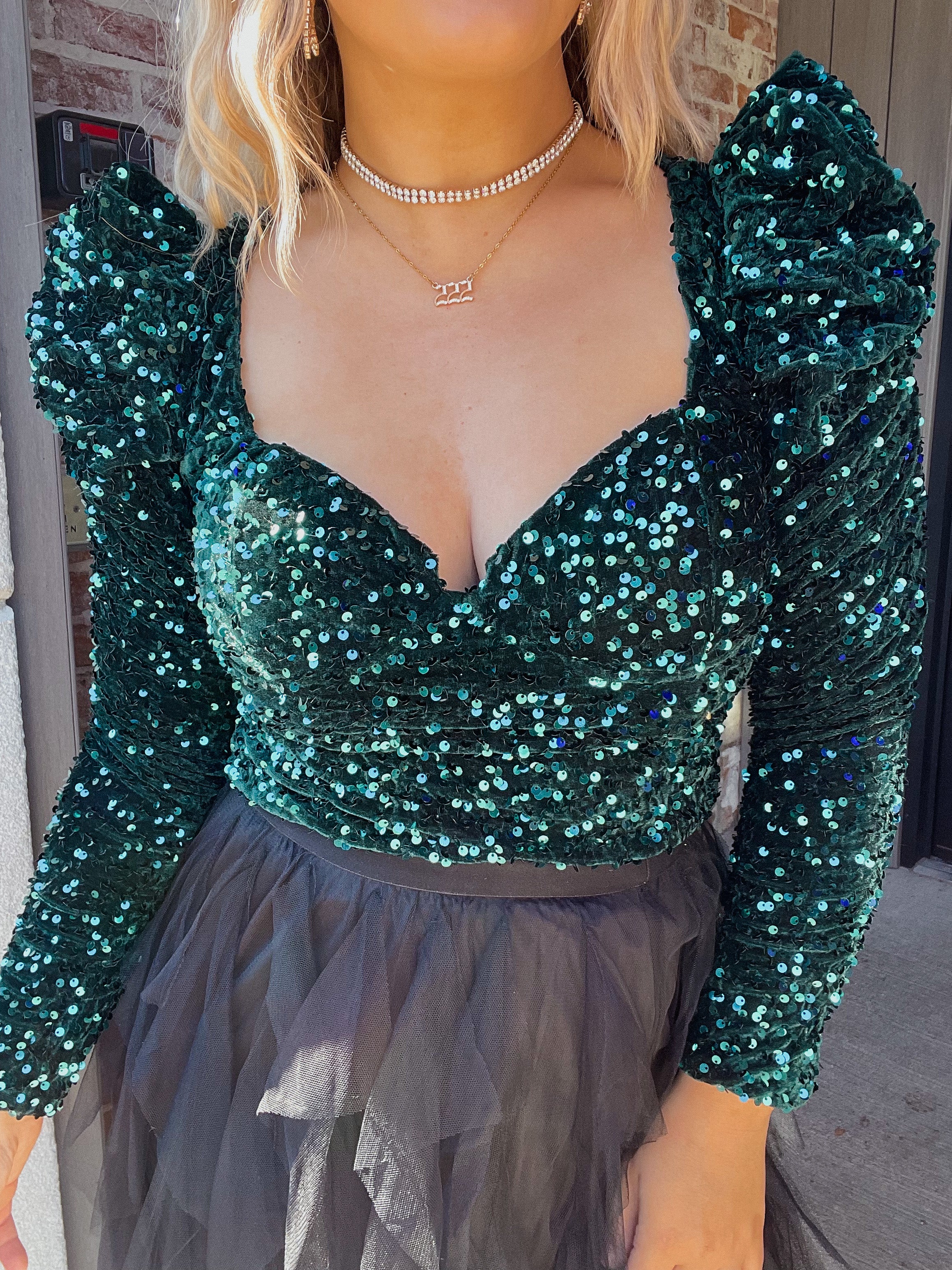 Sassy Sequin Bodysuit - Emerald