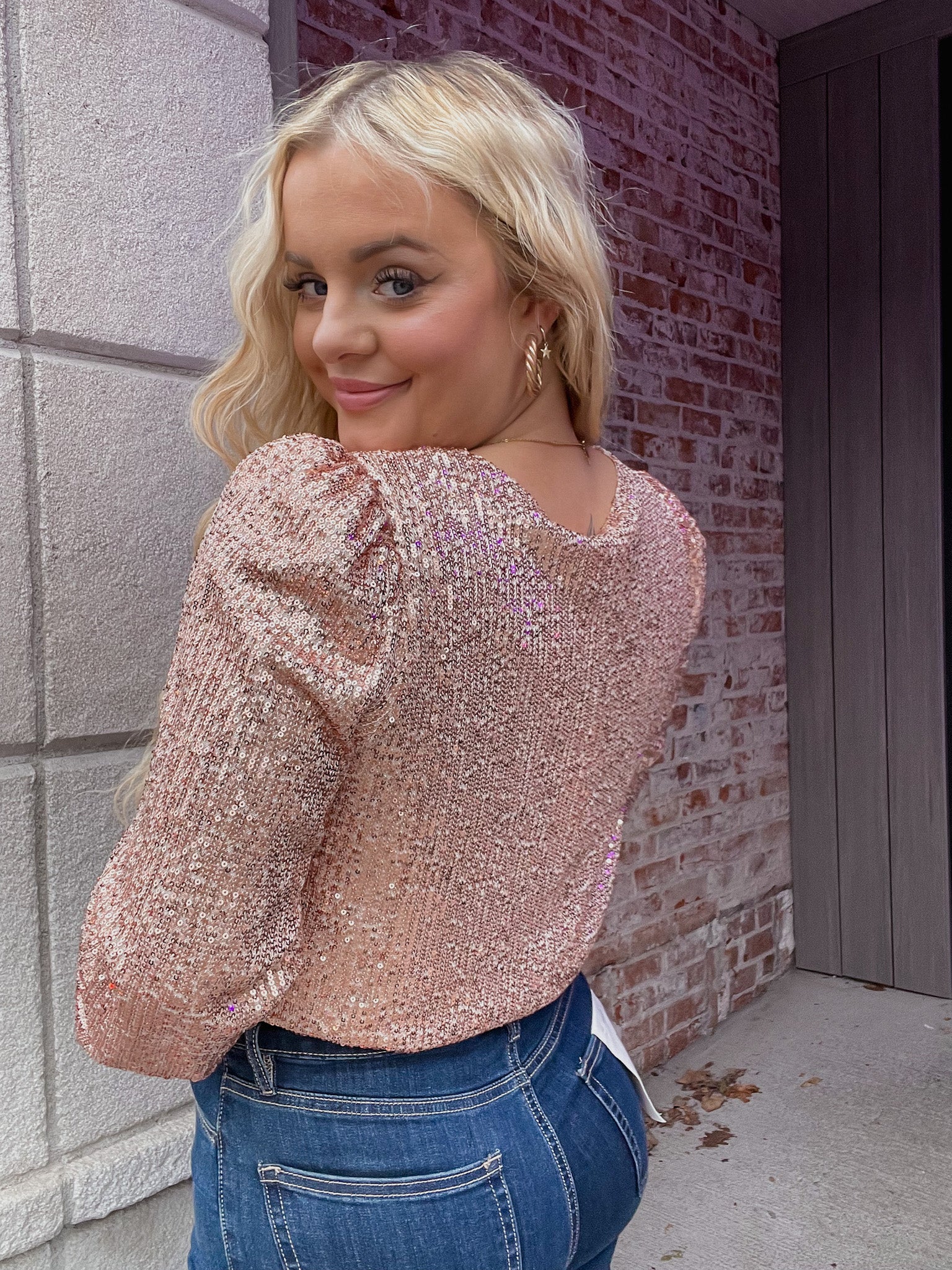 Holiday Sequin Bodysuit - Rose Gold