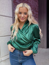 Surplice Satin Blouse - Emerald