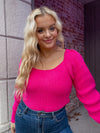 Square Neck Ruffle Top - Hot Pink