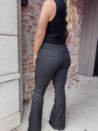 Black Coated Flare Jeans