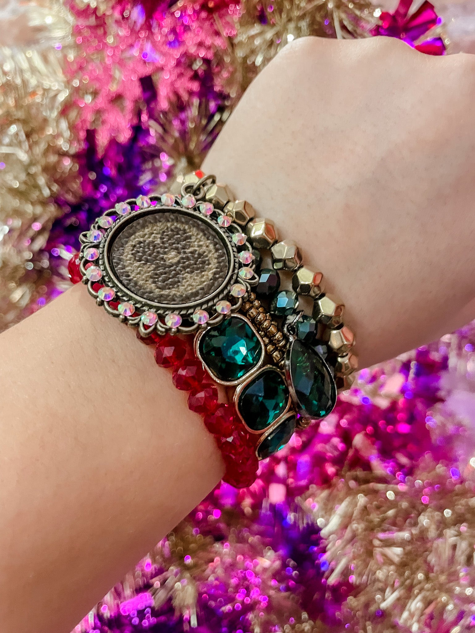 Upcycled Christmas Bling Bracelet Stack