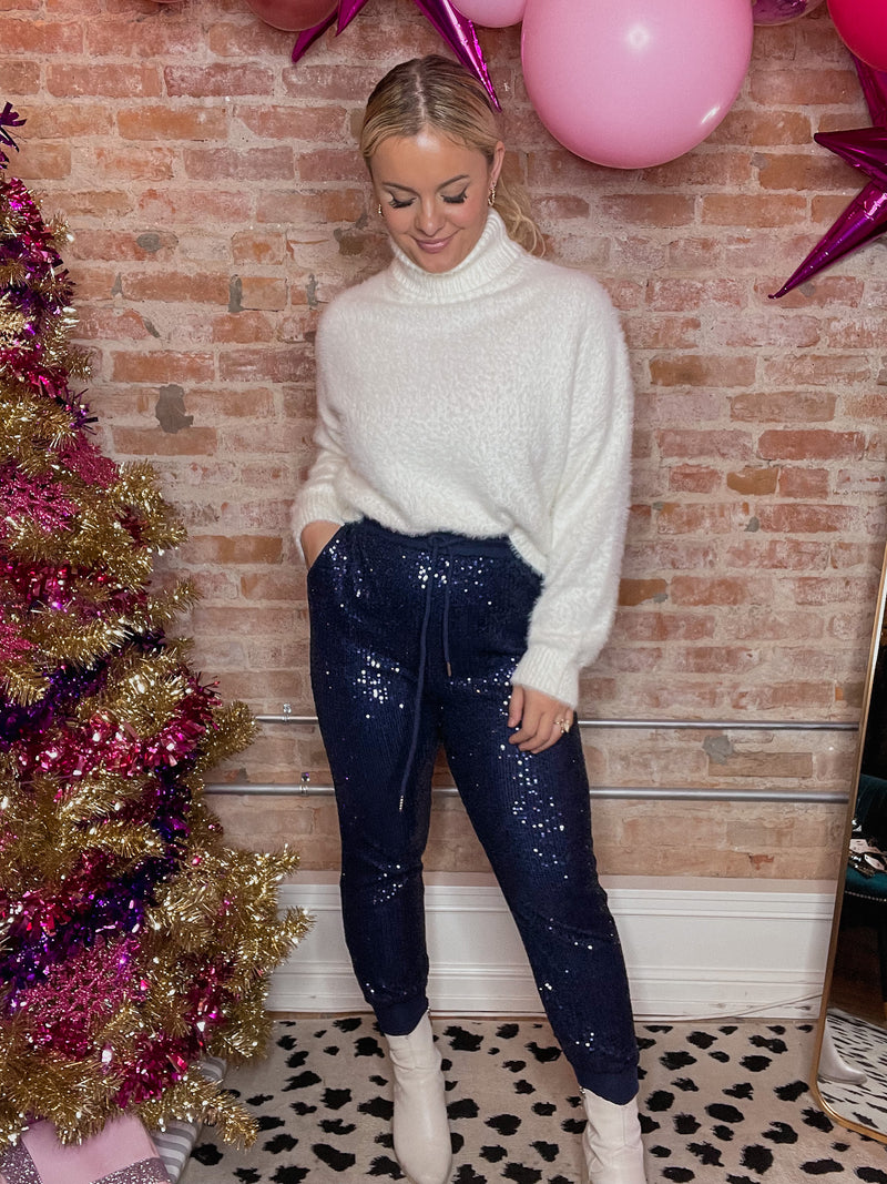 Sassy in Sequins Joggers - Navy