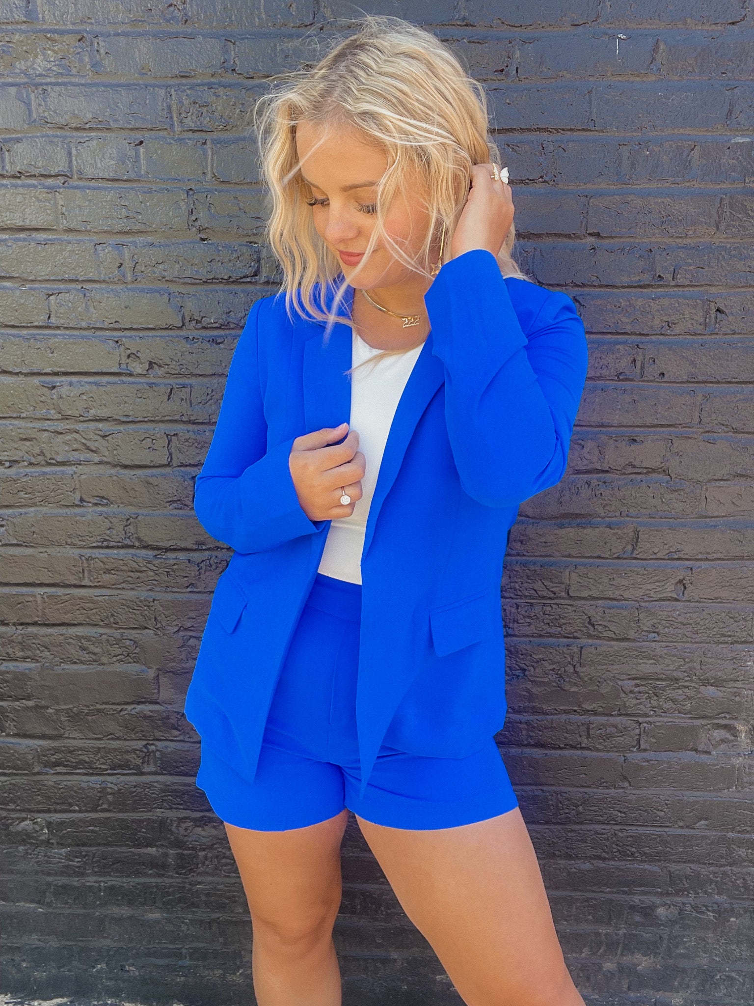That Girl Blazer & Shorts Set - Neon Blue