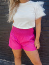 High Waisted Leather Shorts - Magenta