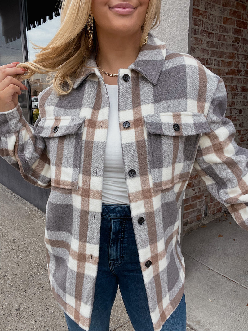 Gray & Brown Plaid Shacket