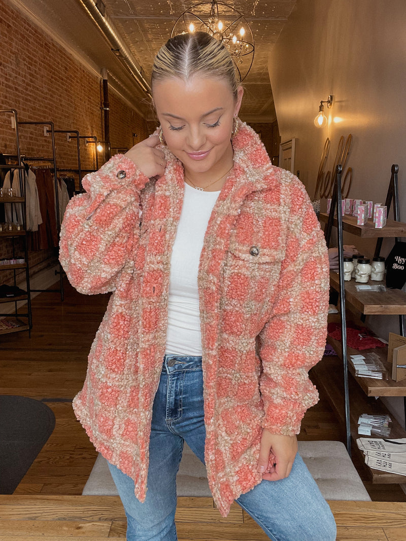 Sherpa Shacket - Coral