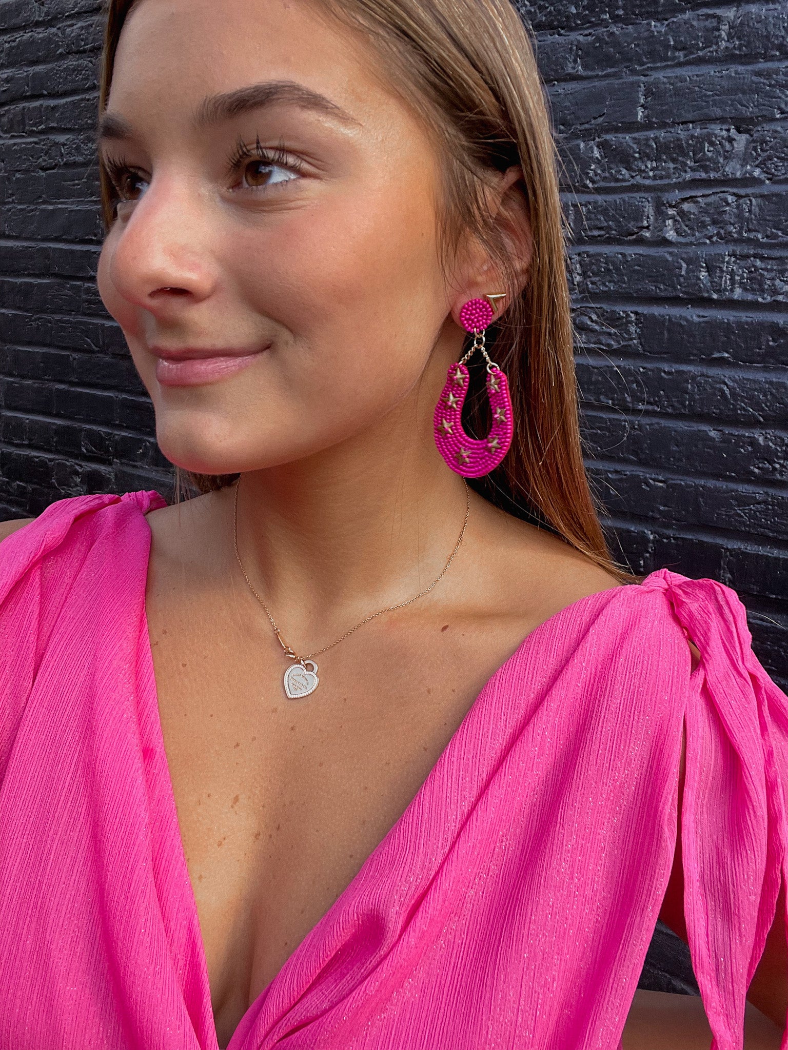 Hot Pink Horseshoe Earrings