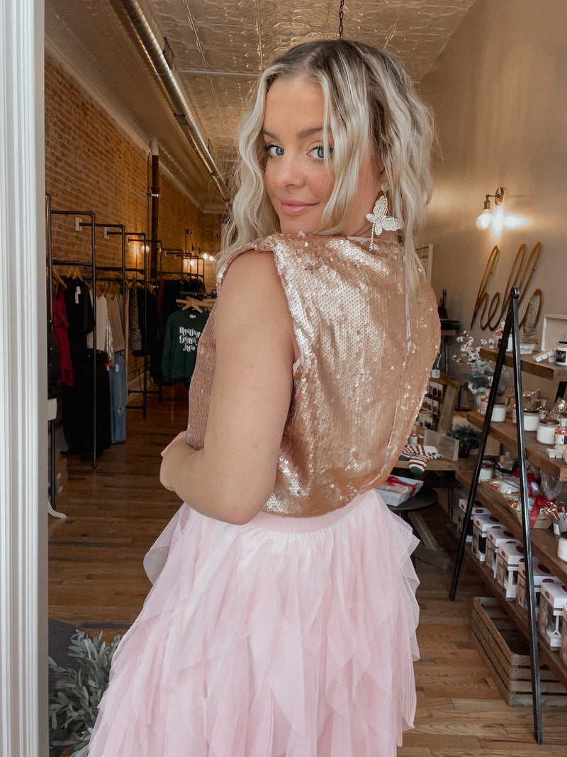 Glitter Girl Sequin Champagne Top