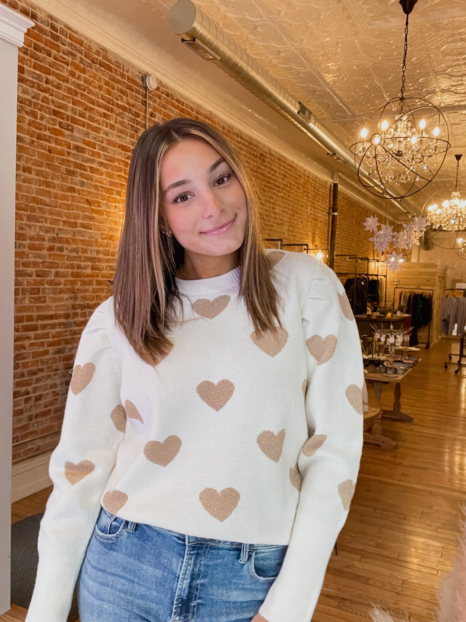 Sweetheart Lurex Sweater - Cream