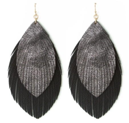 Black Double Leaf Earrings