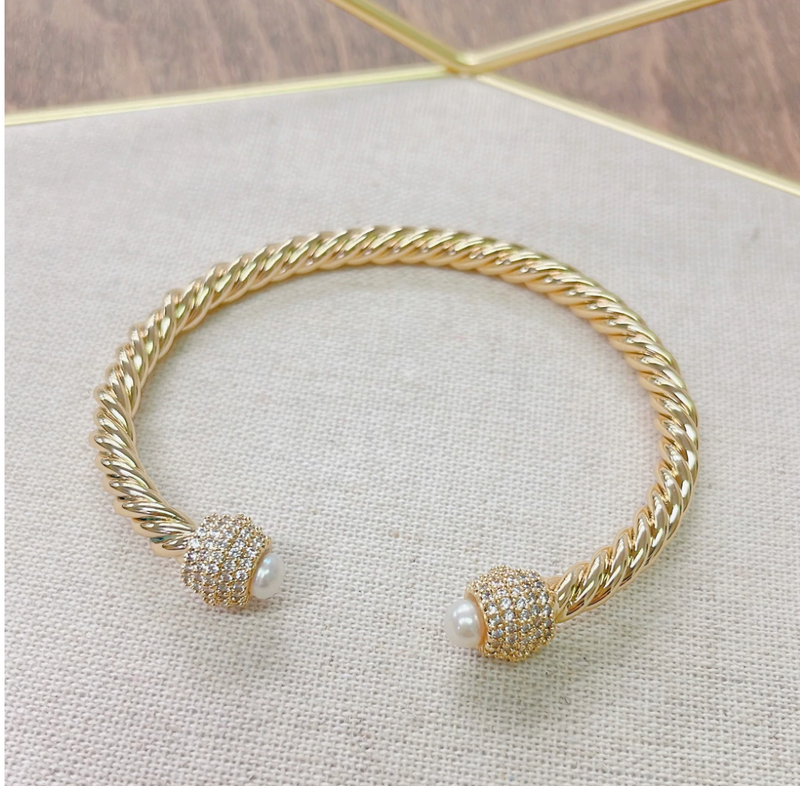 Gold Rope Pearl Crystal Bracelet