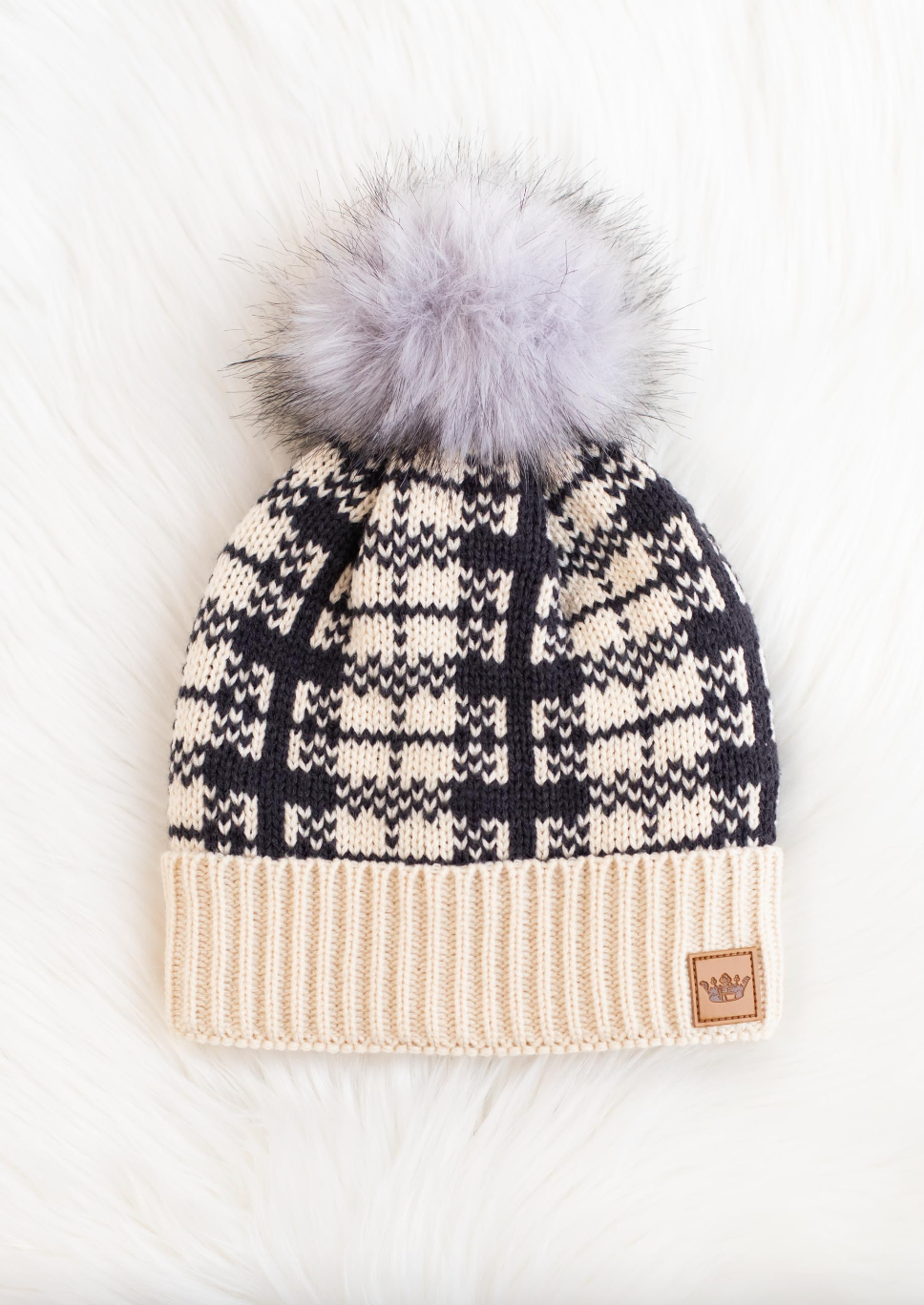 Beige & Black Plaid Hat