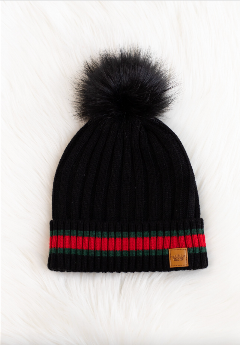 Red & Green Stripe Hat - Black