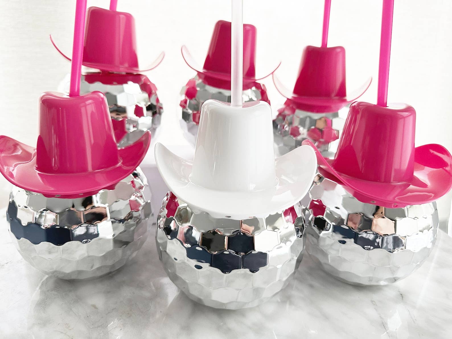 Disco Ball Cups with Cowboy Hat - Hot Pink