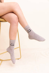 Smiley Face Crew Socks: Gray
