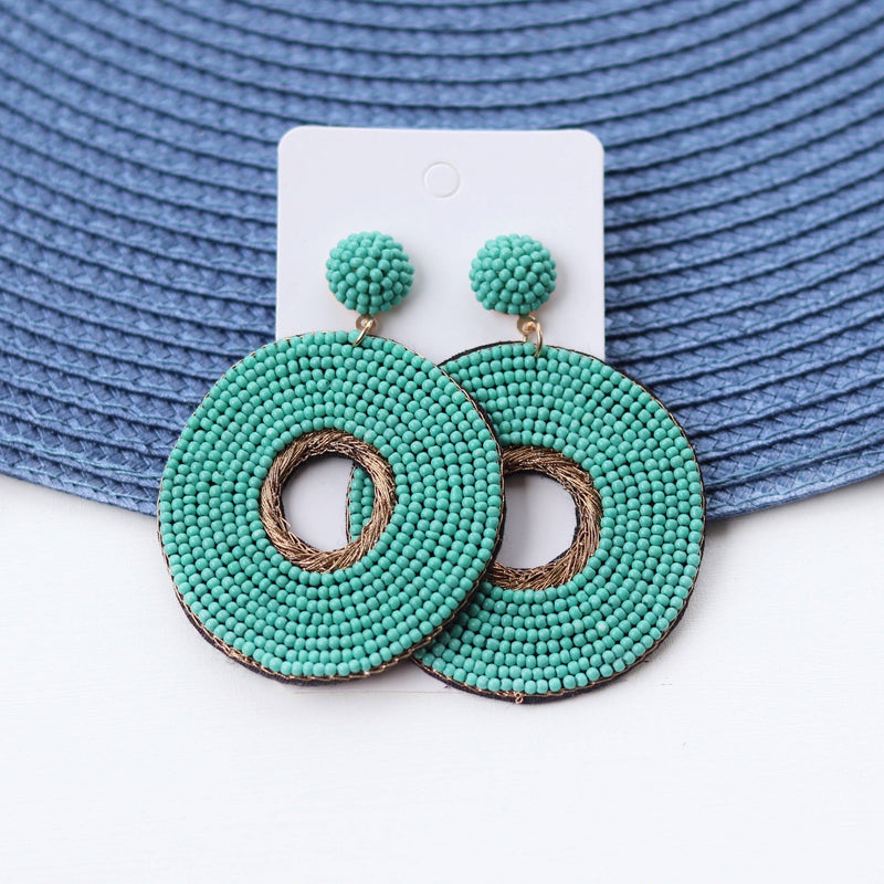 Turquoise Beaded Circle Drops