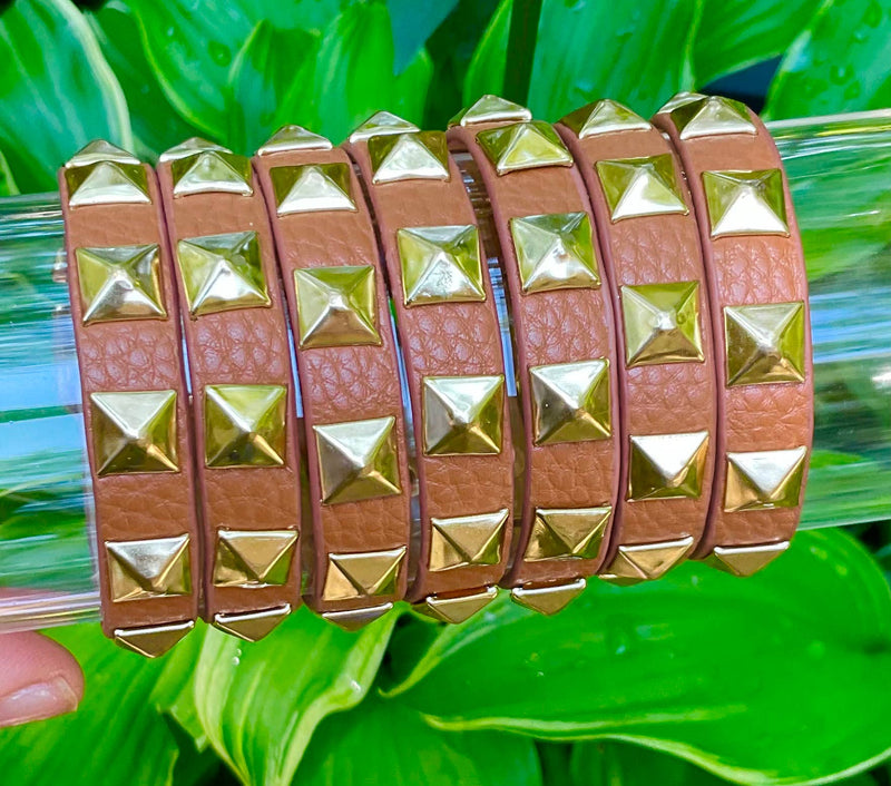 Leather gold stud designer dupe bracelet