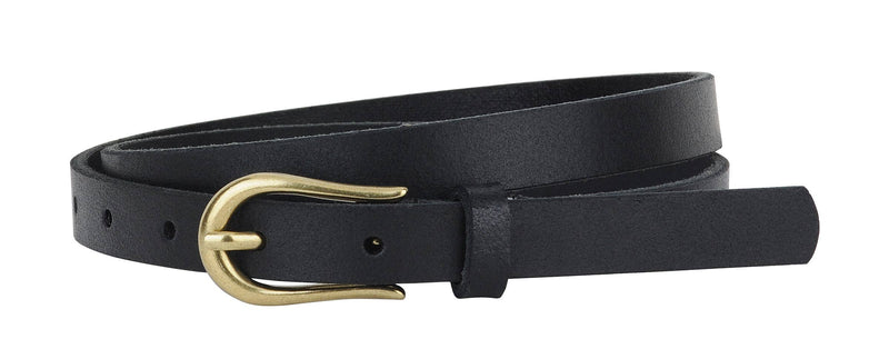 Basic Skinny Equestrian Buckle Leather Belt: BLACK / L